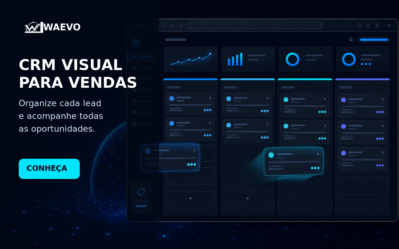 CRM visual da WAEVO para organizar leads e oportunidades